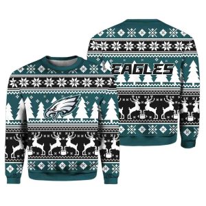 2025 Christmas Eagles Reindeer Football Ugly Sweater 1