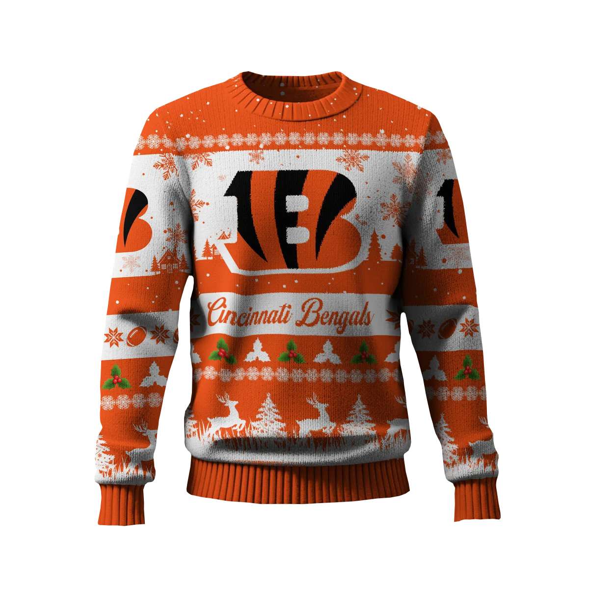 2025 Bengals Reindeer Christmas Tree Pattern Ugly Sweater 2025 Bengals Reindeer Christmas Tree Pattern Ugly Sweater