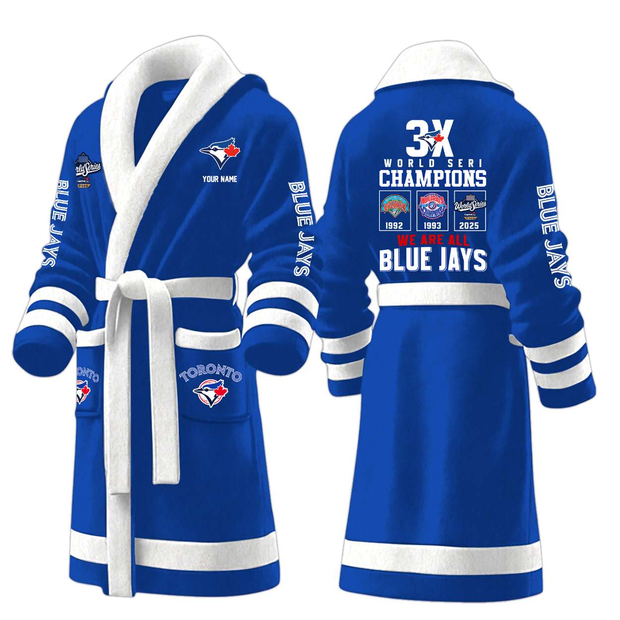 2025 Blue Jays 3x World Series Champions Fleece Bathrobe 2025 Blue Jays 3x World Series Champions Fleece Bathrobe