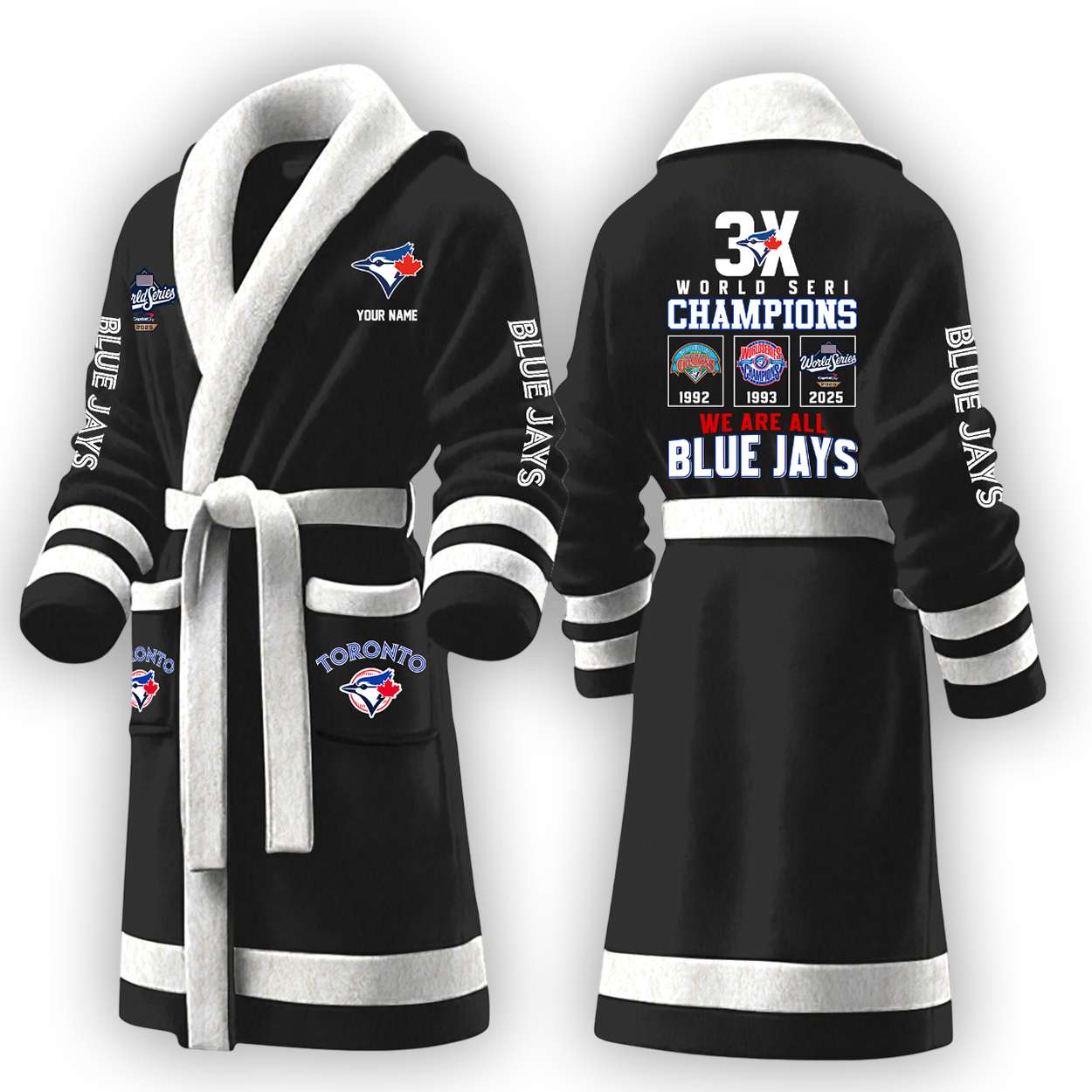 2025 Blue Jays 3x World Series Champions Fleece Bathrobe 2025 Blue Jays 3x World Series Champions Fleece Bathrobe