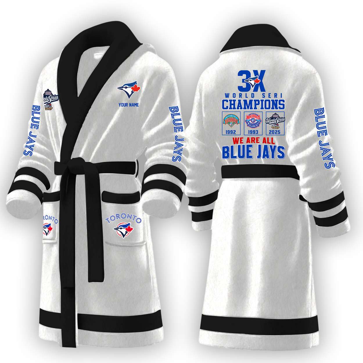 2025 Blue Jays 3x World Series Champions Fleece Bathrobe 2025 Blue Jays 3x World Series Champions Fleece Bathrobe