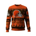 2025 Browns Reindeer Christmas Tree Pattern Ugly Sweater