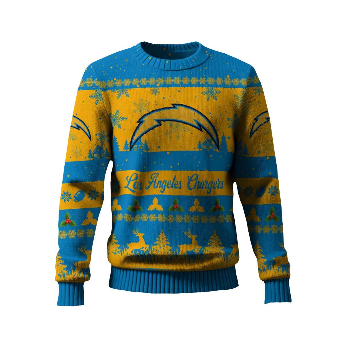 2025 Chargers Reindeer Christmas Tree Pattern Ugly Sweater 2025 Chargers Reindeer Christmas Tree Pattern Ugly Sweater
