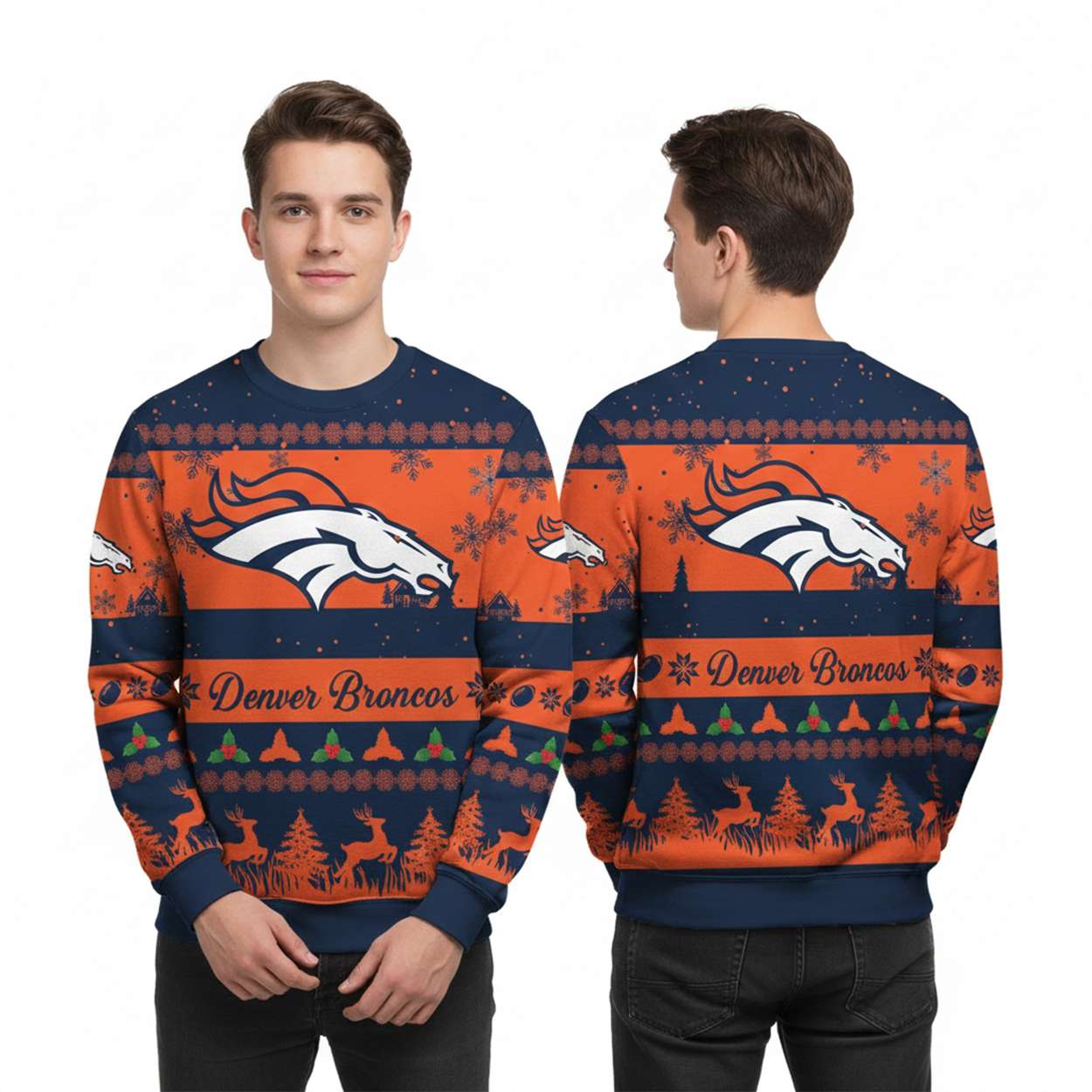 2025 Christmas Broncos Festive Reindeer & Tree Ugly Sweater 2025 Christmas Broncos Festive Reindeer & Tree Ugly Sweater