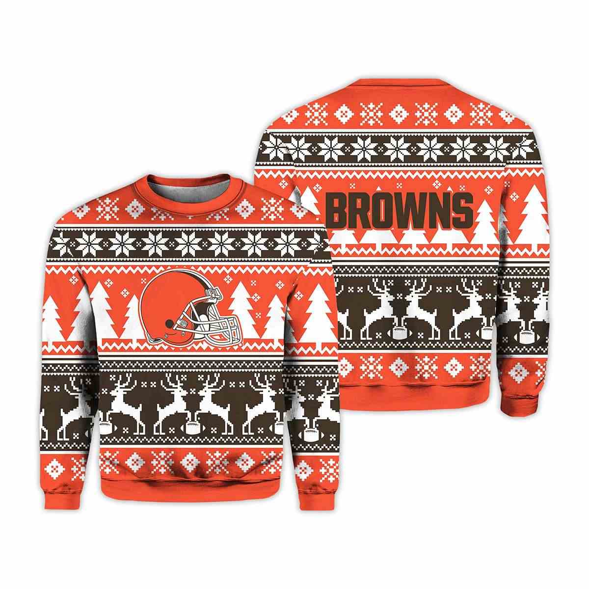 2025 Christmas Browns Reindeer Football Ugly Sweater 1 2025 Christmas Browns Reindeer Football Ugly Sweater