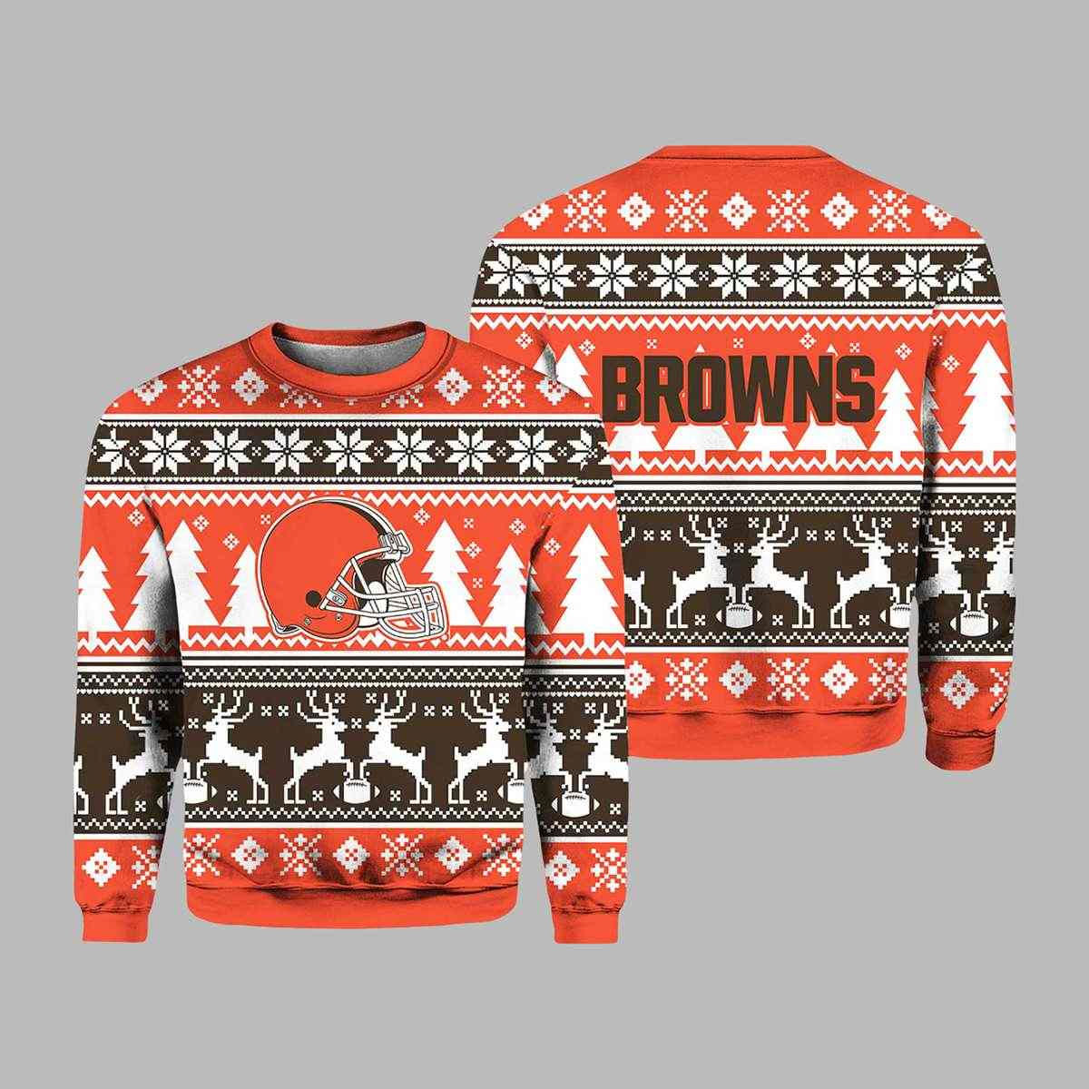 2025 Christmas Browns Reindeer Football Ugly Sweater 2025 Christmas Browns Reindeer Football Ugly Sweater