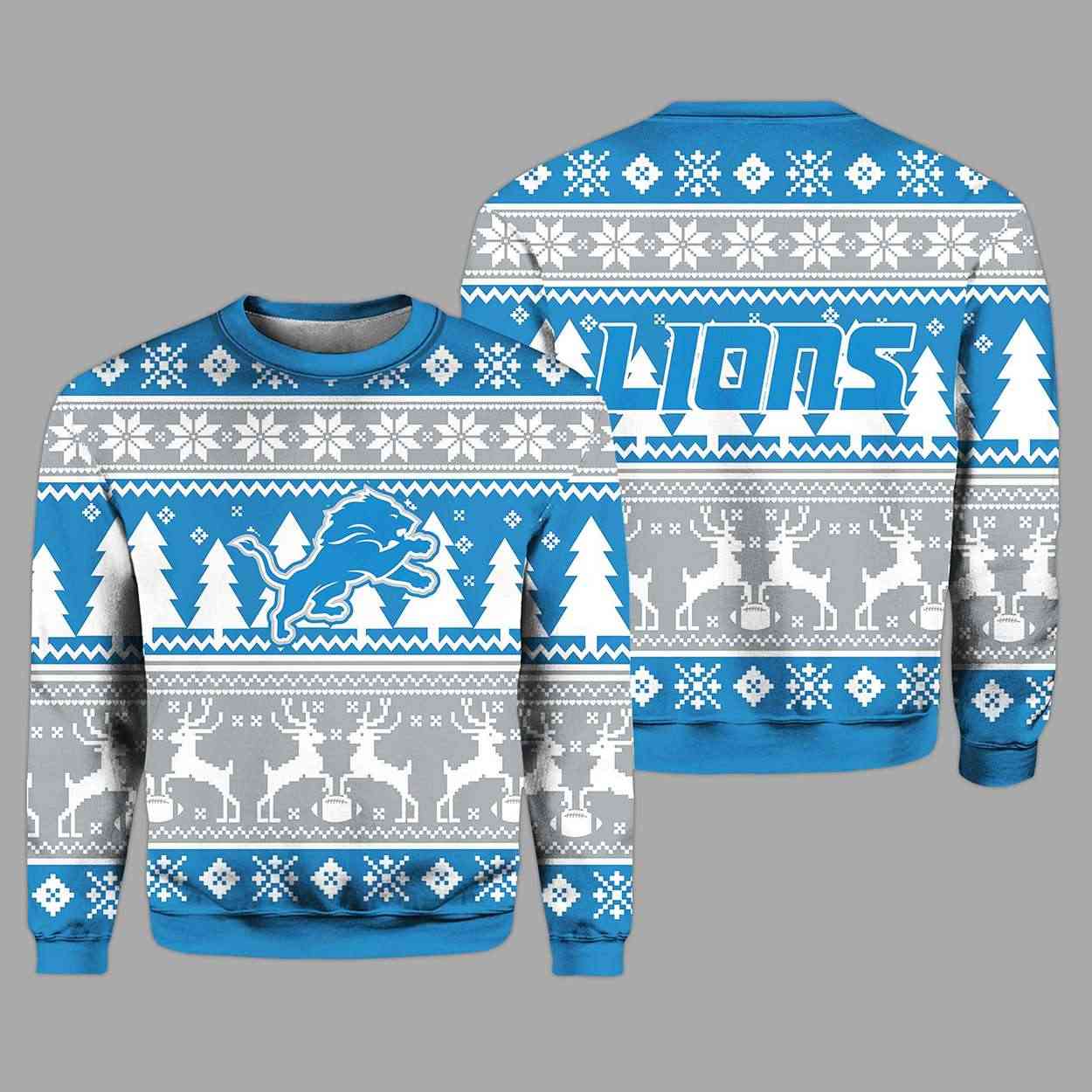 2025 Christmas Lions Reindeer Football Ugly Sweater 2025 Christmas Lions Reindeer Football Ugly Sweater
