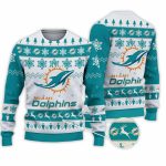 2025 Dolphins Football Reindeer Christmas Ugly Sweater