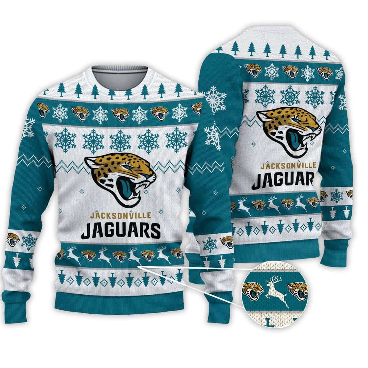 2025 Jaguars Football Reindeer Christmas Ugly Sweater 2025 Jaguars Football Reindeer Christmas Ugly Sweater