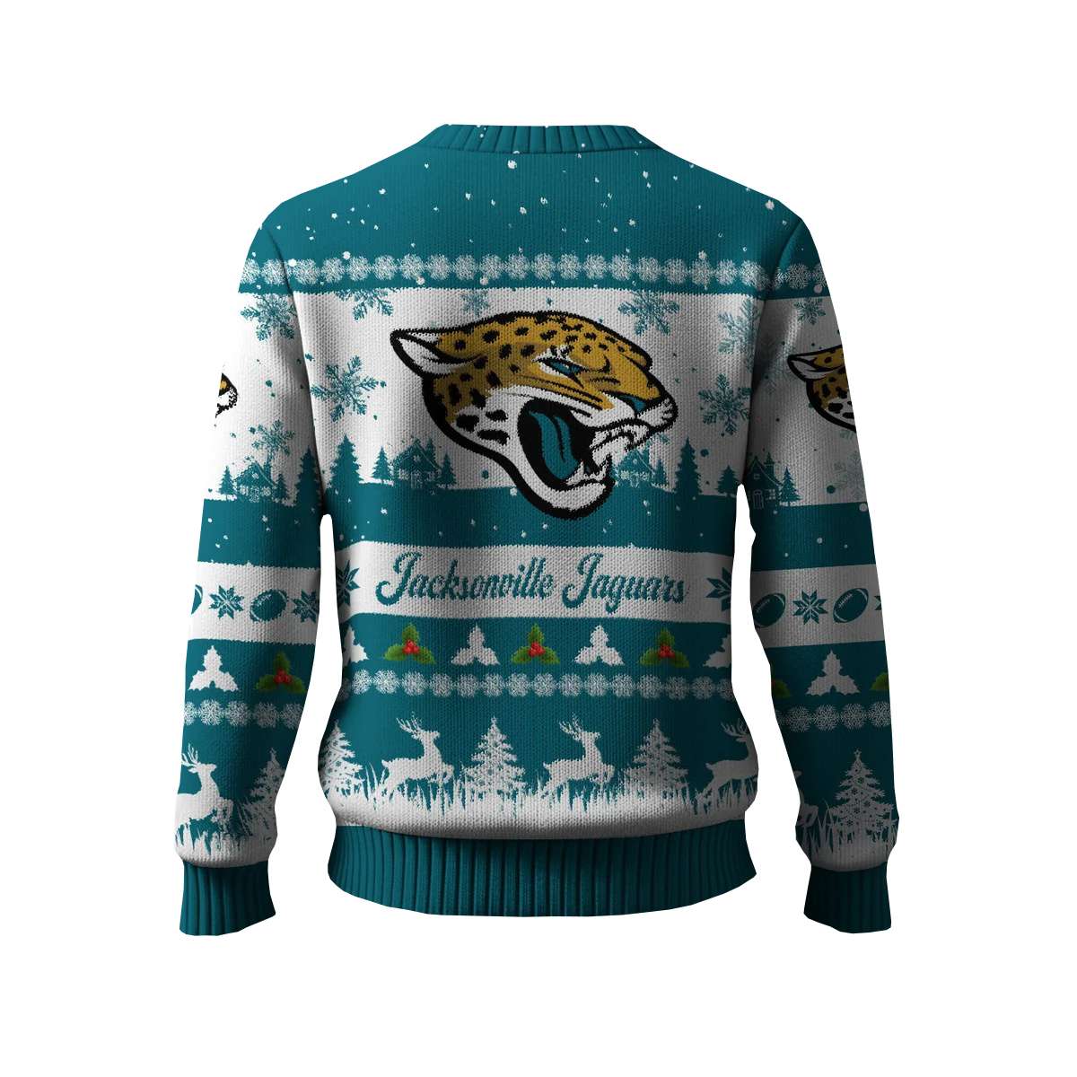 2025 Jaguars Reindeer Christmas Tree Pattern Ugly Sweater 2025 Jaguars Reindeer Christmas Tree Pattern Ugly Sweater
