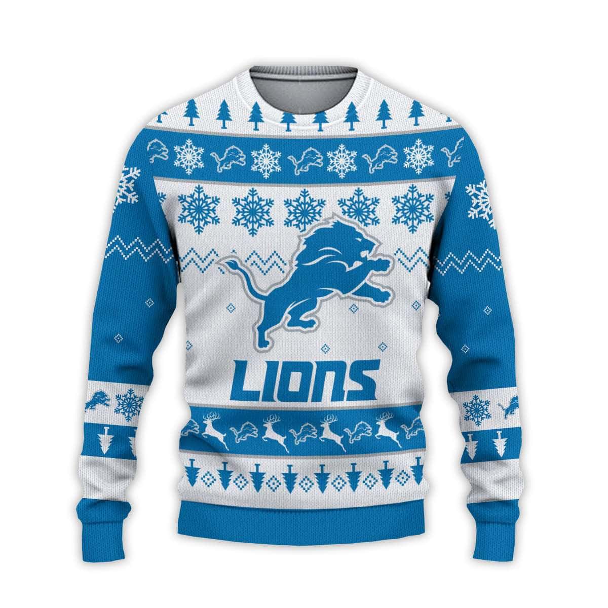 2025 Lions Football Reindeer Christmas Ugly Sweater 2025 Lions Football Reindeer Christmas Ugly Sweater