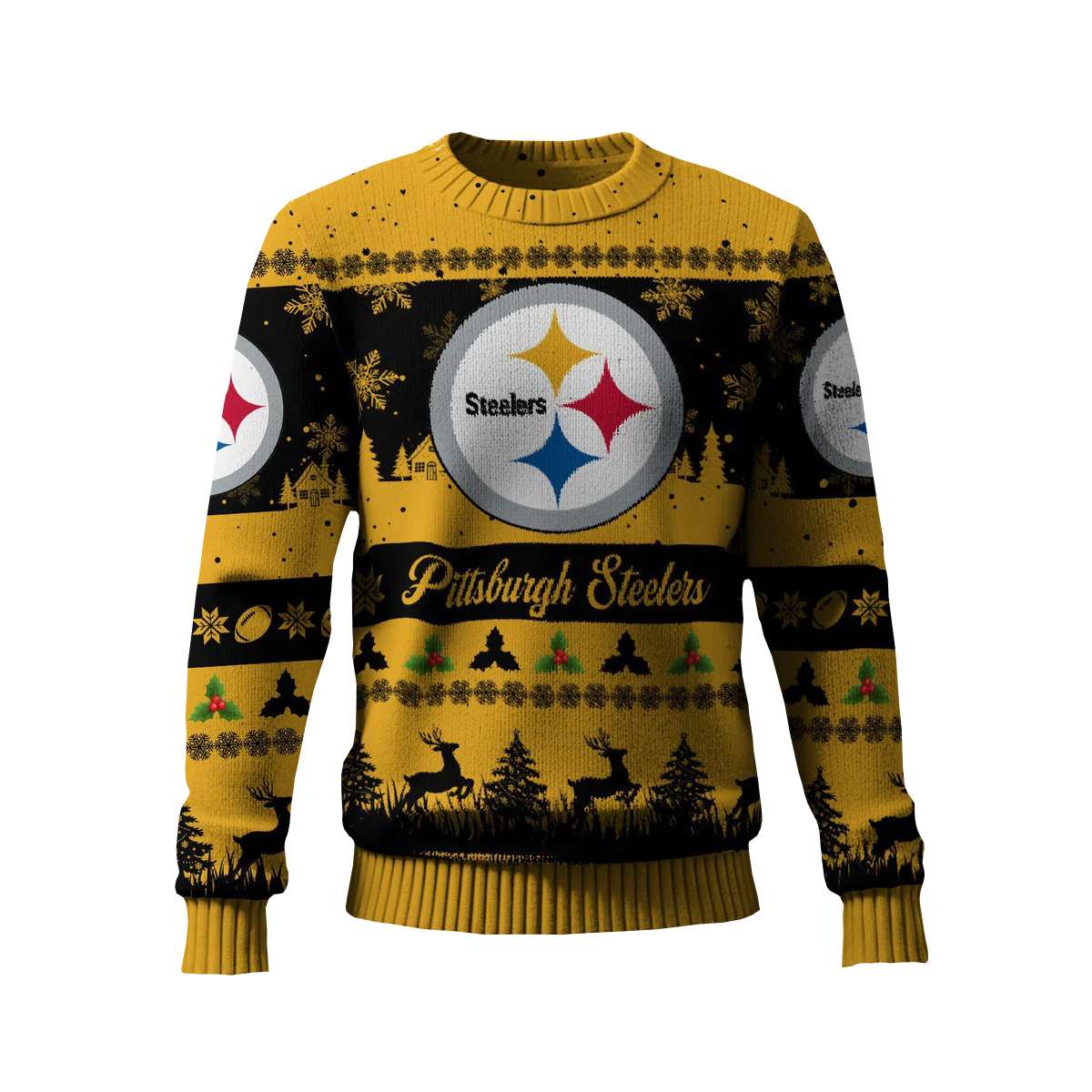 2025 Steelers Reindeer Christmas Tree Pattern Ugly Sweater 2025 Steelers Reindeer Christmas Tree Pattern Ugly Sweater