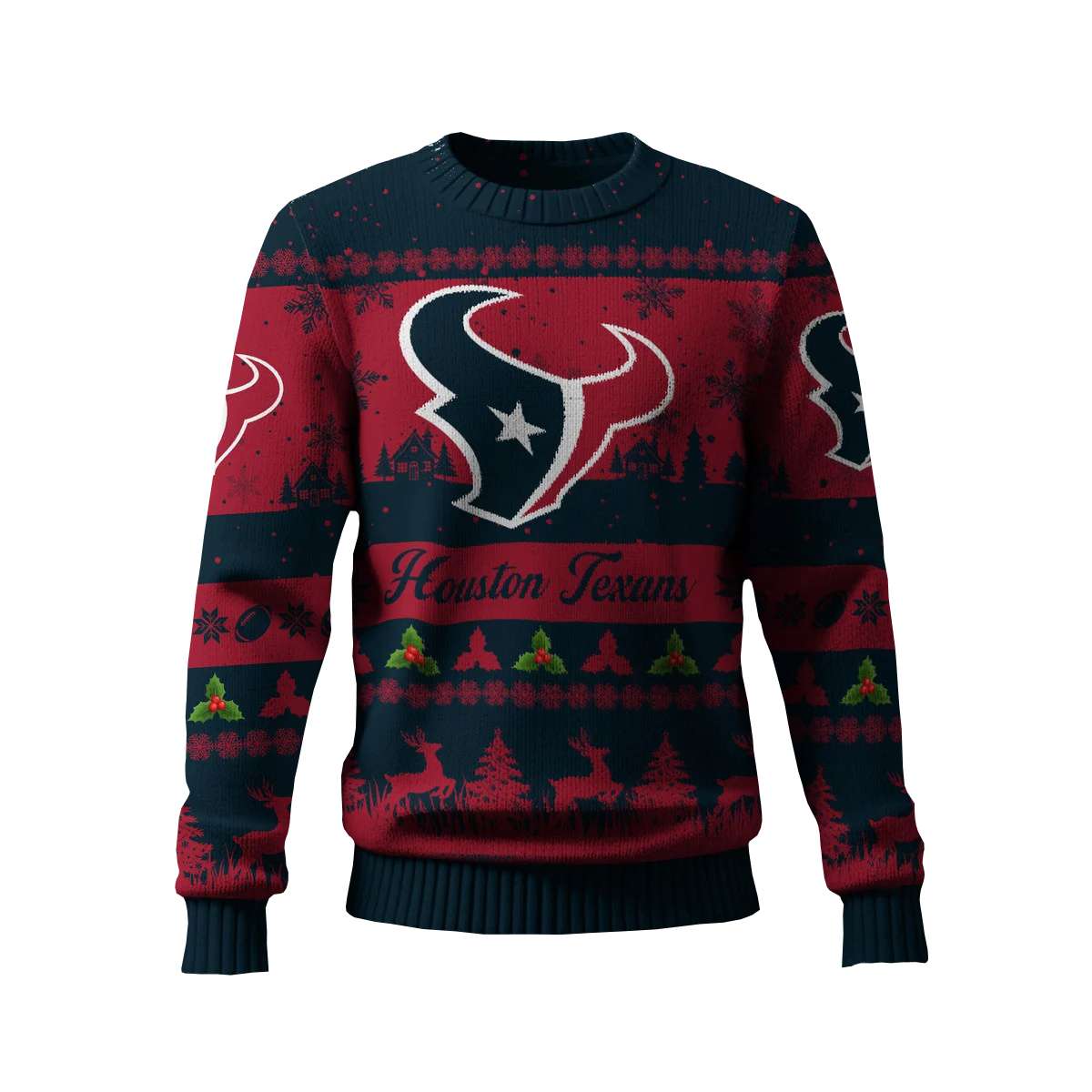 2025 Texans Reindeer Christmas Tree Pattern Ugly Sweater 2025 Texans Reindeer Christmas Tree Pattern Ugly Sweater