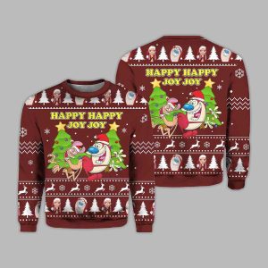 Ren And Stimpy Happy Happy Joy Joy Ugly Christmas Sweater 1 Ren And Stimpy Happy Happy Joy Joy Ugly Christmas Sweater 2