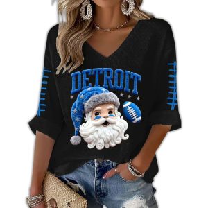 Detroit Football Santa Chrismas Waffle Long Sleeve Shirt2
