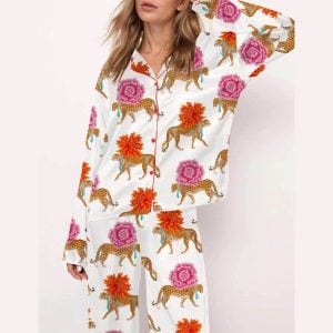 Chinoiserie Cheetah Silky Satin Pajama Set2