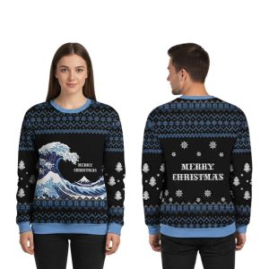 2025 Christmas The Great Wave Ugly Sweater 2
