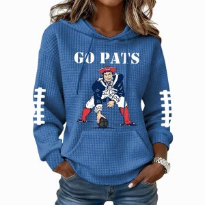 NE Patriots Go Pats Football Print Waffle Hoodie1
