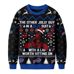 Bills Deadpool The Other Jolly Guy In A Blue Suit Christmas Ugly Sweater