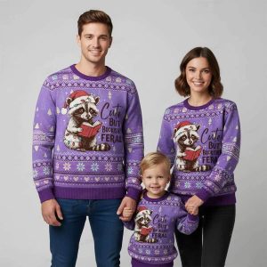 Racoon Cute But Bookishly Feral Ugly Sweater2