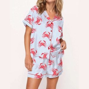 Crab Stripe Silky Satin Pajama Set