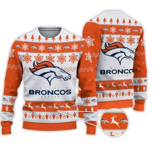 2025 Broncos Football Reindeer Christmas Ugly Sweater