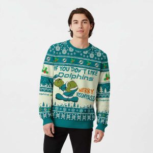 Dolphins Grnch Merry Kissmyass Ugly Sweater1