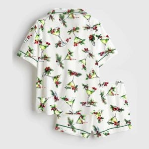 Grnch Martini Green Christmas Drink Glass Satin Pajama Set1