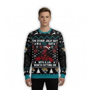 Jaguars Deadpool The Other Jolly Guy In A Teal Suit Christmas Ugly Sweater1