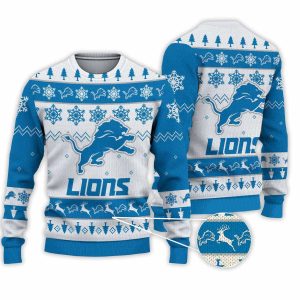2025 Lions Football Reindeer Christmas Ugly Sweater