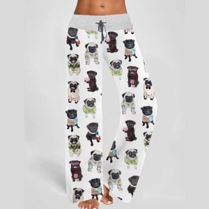 Cute Pug Contrast Wide Leg Pants1