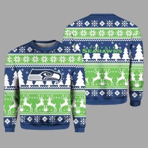 2025 Christmas Seahawks Reindeer Football Ugly Sweater 2