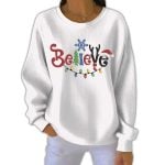Believe Christmas Print Casual Pit Striped Sweatshirt