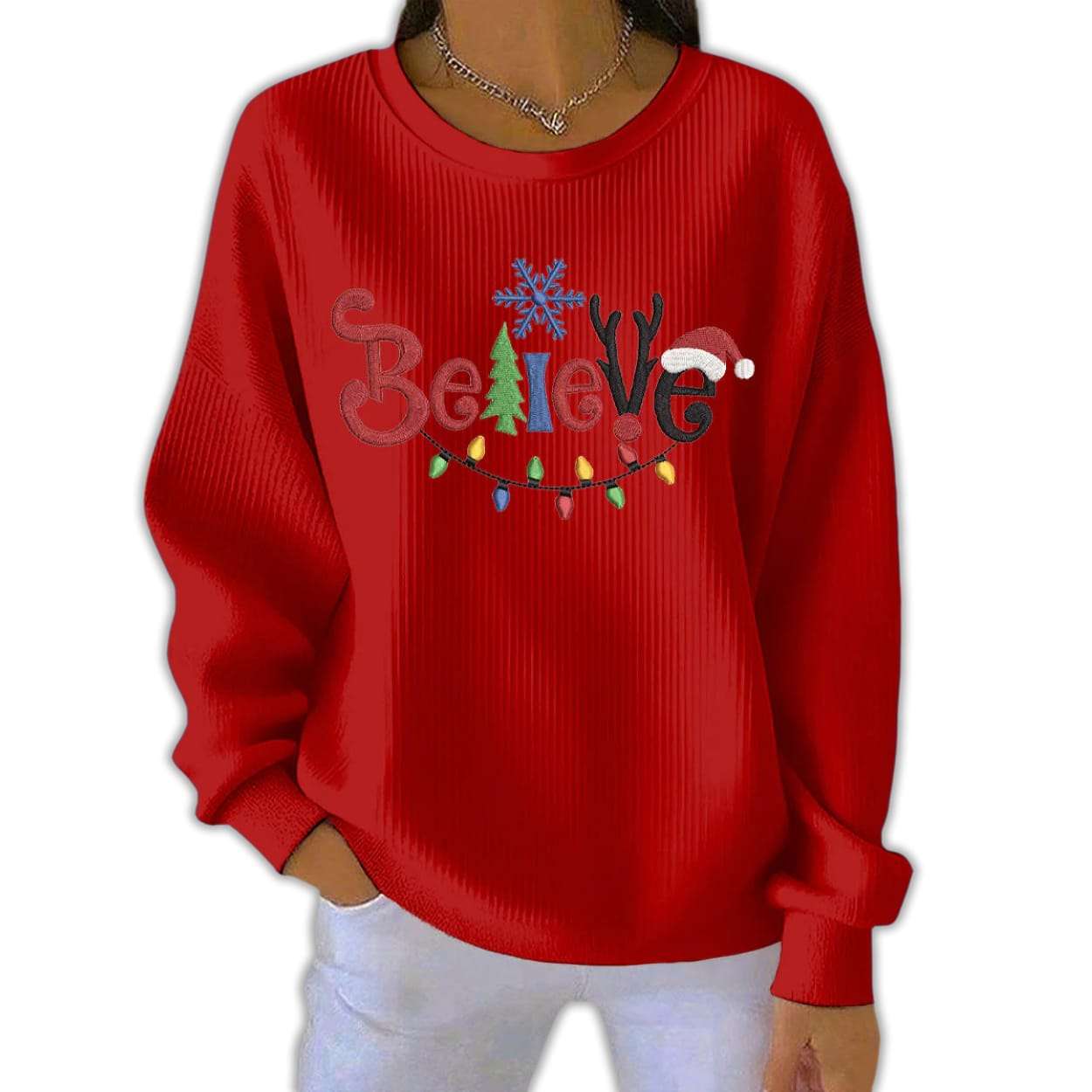 Believe Christmas Print Casual Pit Striped Sweatshirt Believe Christmas Print Casual Pit Striped Sweatshirt