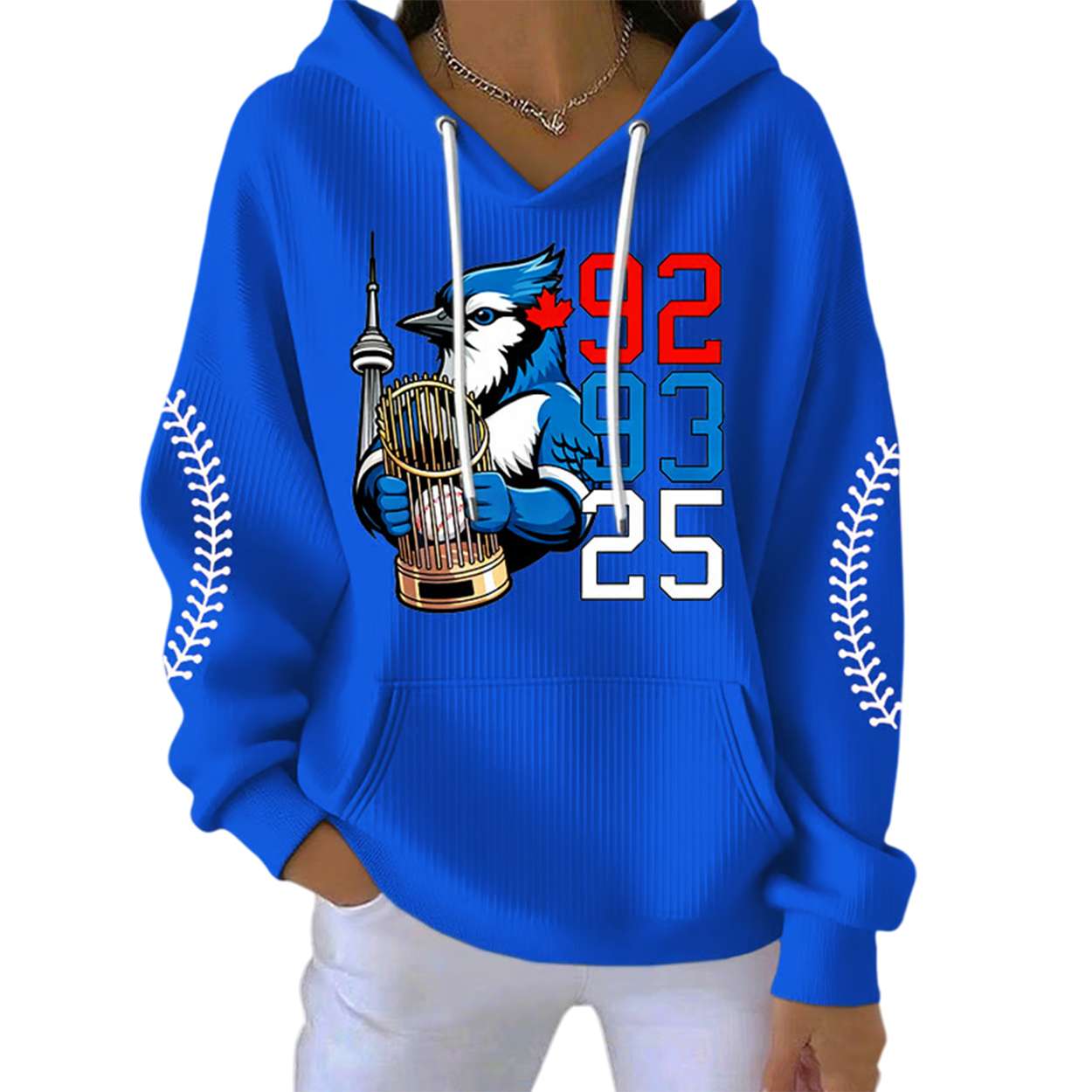 Blue Jays 3x World Series Champions 92 93 25 Pit Striped Hoodie Blue Jays 3x World Series Champions 92 93 25 Pit Striped Hoodie