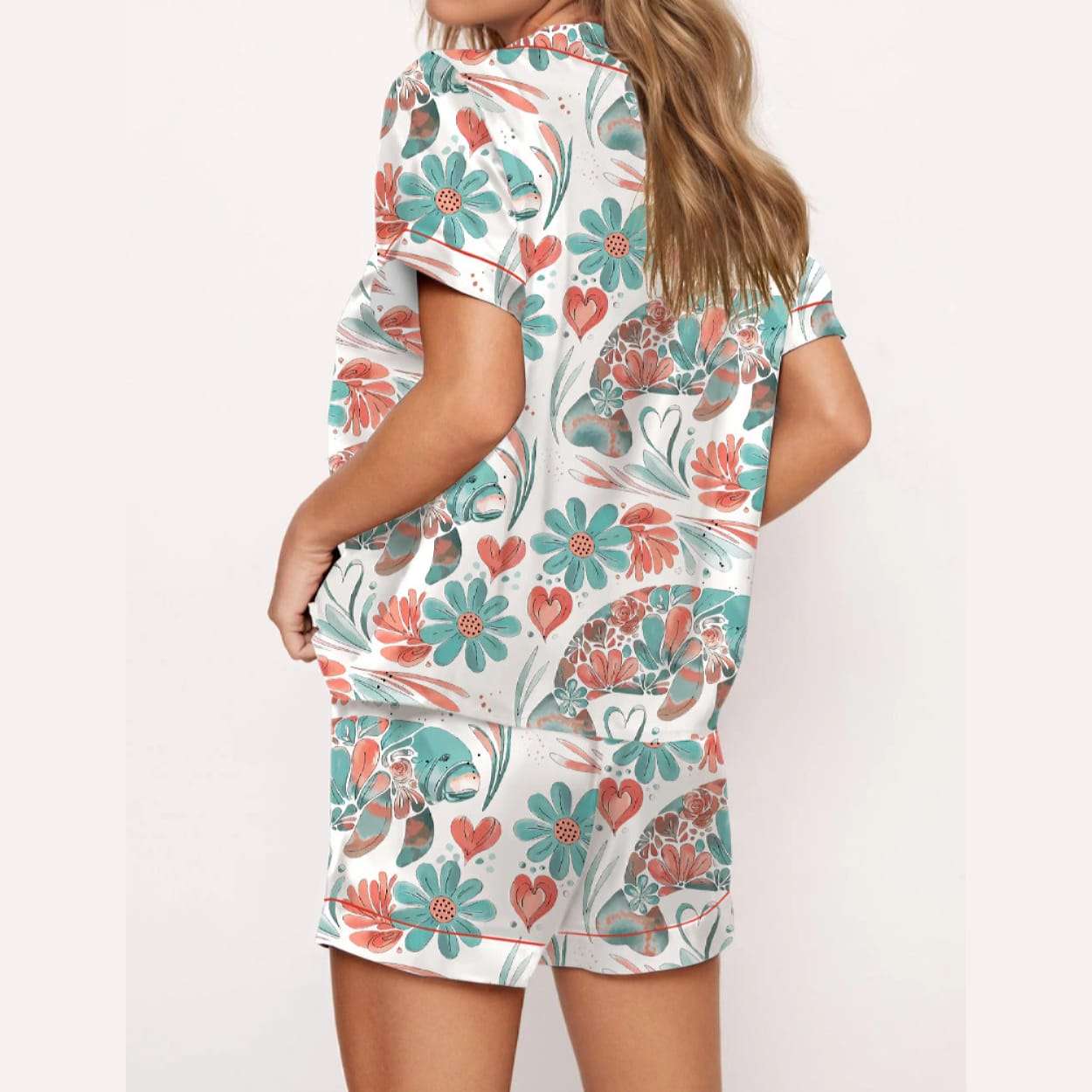Boho Floral Manatee Silky Satin Pajama Set Boho Floral Manatee Silky Satin Pajama Set