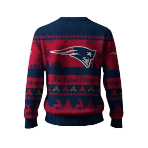 2025 Patriots Reindeer Christmas Tree Pattern Ugly Sweater1