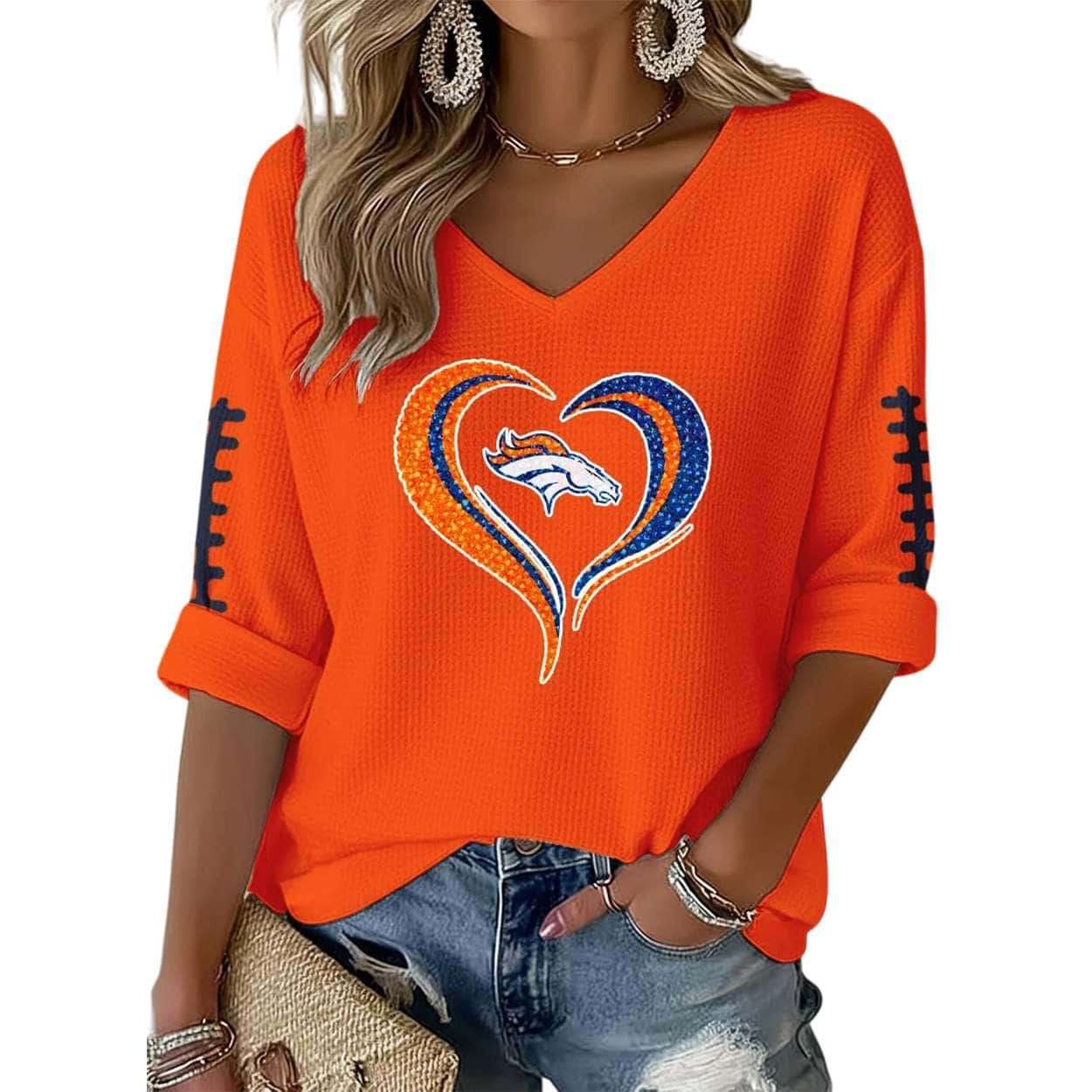 Broncos Heart Waffle Long Sleeve T Shirt Broncos Heart Waffle Long Sleeve T-Shirt