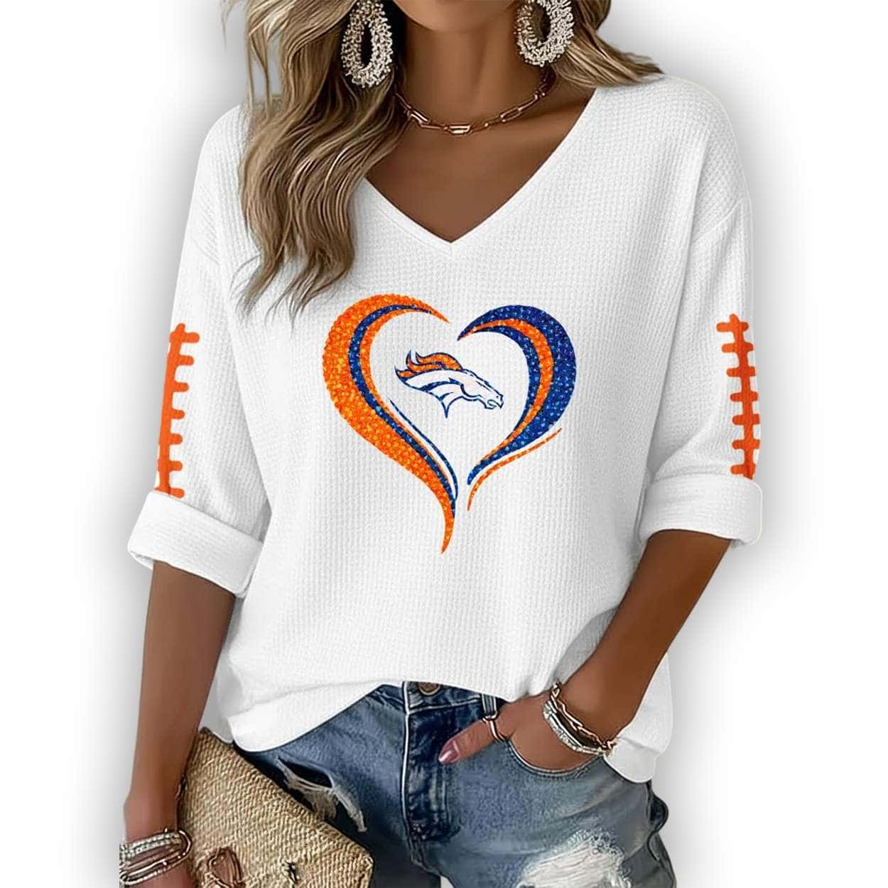 Broncos Heart Waffle Long Sleeve T-Shirt Broncos Heart Waffle Long Sleeve T-Shirt