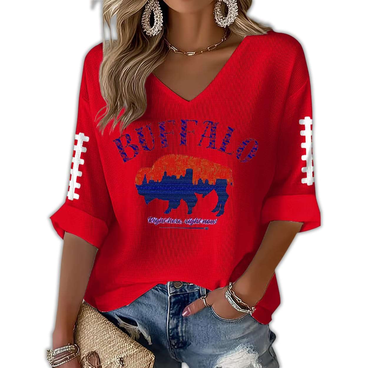 Buffalo Right Here Right Now Football Waffle T-shirt Buffalo Right Here Right Now Football Waffle T-shirt