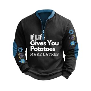 Mens If Life Gives You Potatoes Make Latkes Hanukkah Casual Pullover1