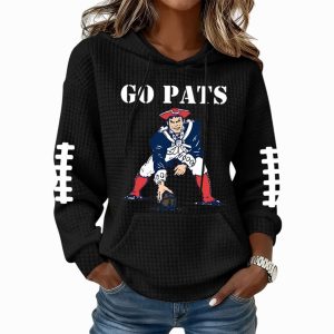 NE Patriots Go Pats Football Print Waffle Hoodie4