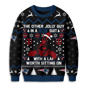 Patriots Deadpool The Other Jolly Guy In A Blue Suit Christmas Ugly Sweater