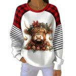 Christmas Highland Printed Pit Striped Sweatshirt