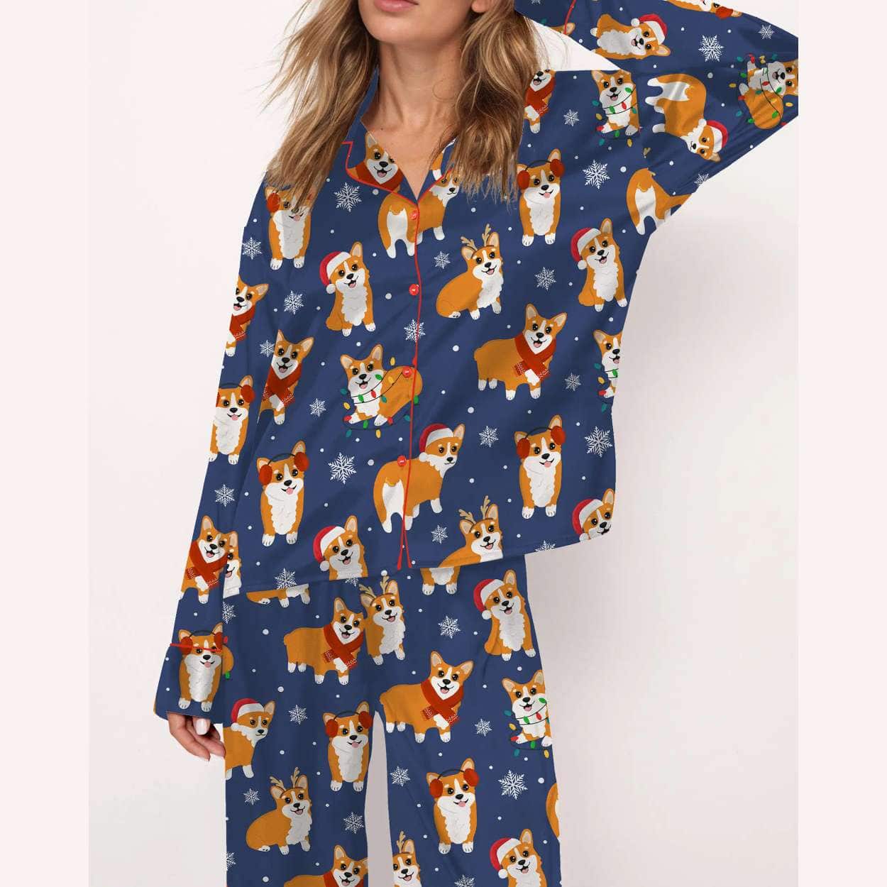 Corgi Christmas Silky Satin Pajama Set Corgi Christmas Silky Satin Pajama Set