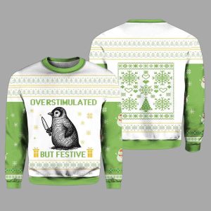 2025 Christmas Penguin Overstimulated Ugly Sweater 2