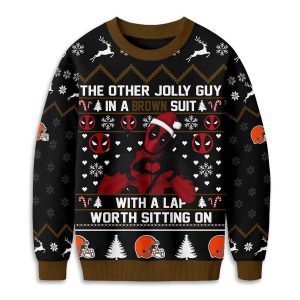 Browns Deadpool The Other Jolly Guy In A Brown Suit Christmas Ugly Sweater