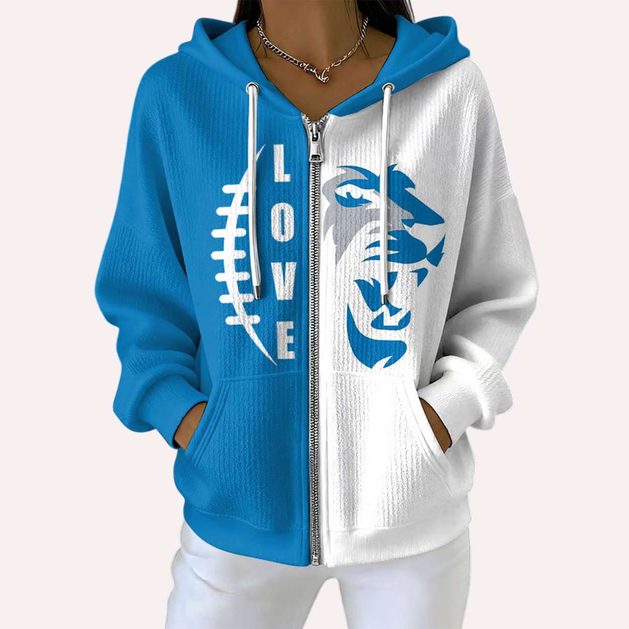 Detroit Football Love Pit Striped Zip Hoodie Detroit Football Love Pit Striped Zip Hoodie