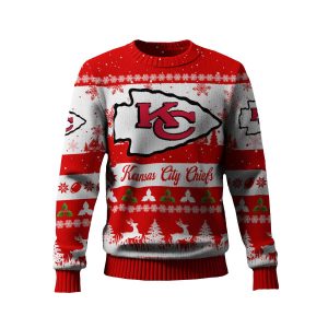 2025 Chiefs Reindeer Christmas Tree Pattern Ugly Sweater