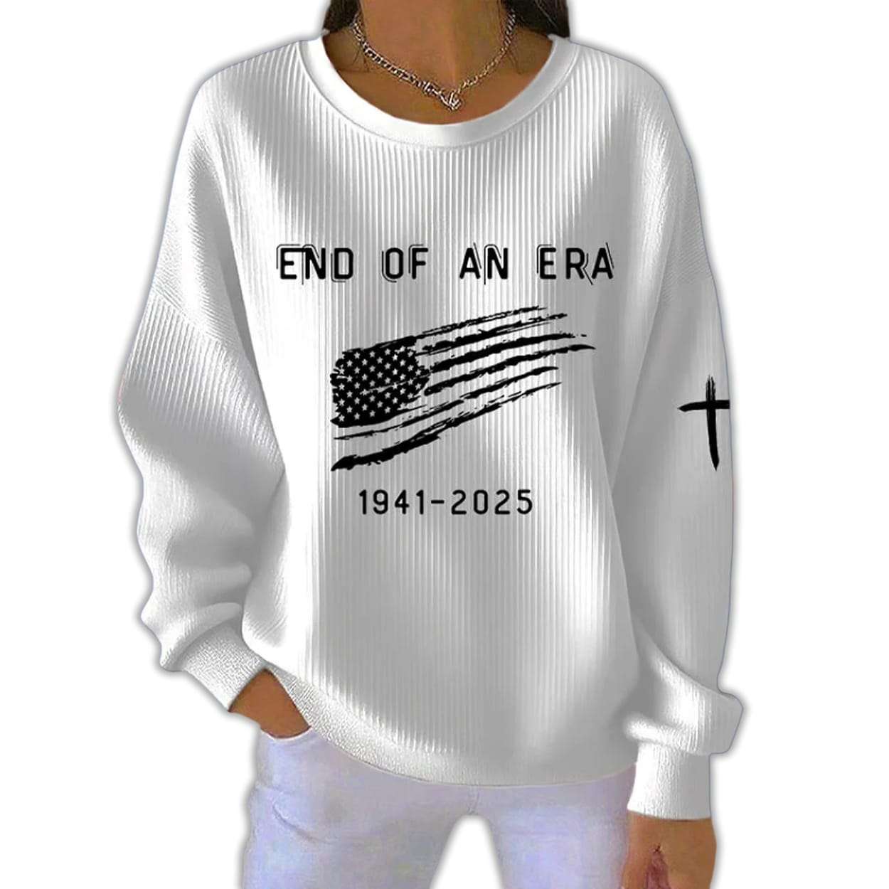 Dick Cheney End Of An Era Print Ribbed Round-Neck Sweatshirt Dick Cheney End Of An Era Print Ribbed Round-Neck Sweatshirt